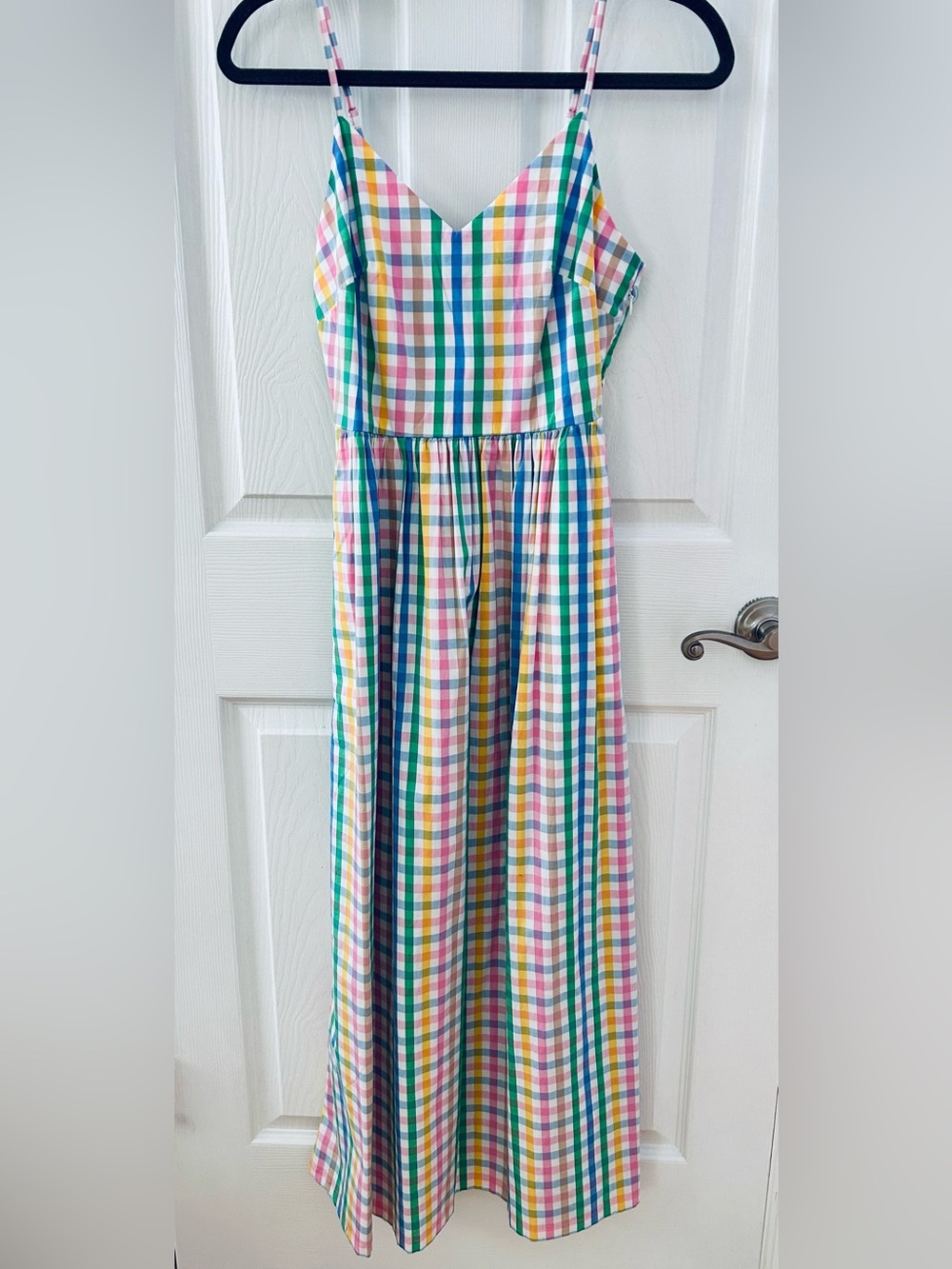J. Crew Multicolor Gingham Smocked Maxi Dress
